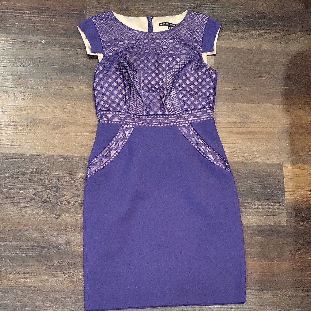 ANTONIO MELANI Purple and Cream Midi Dress